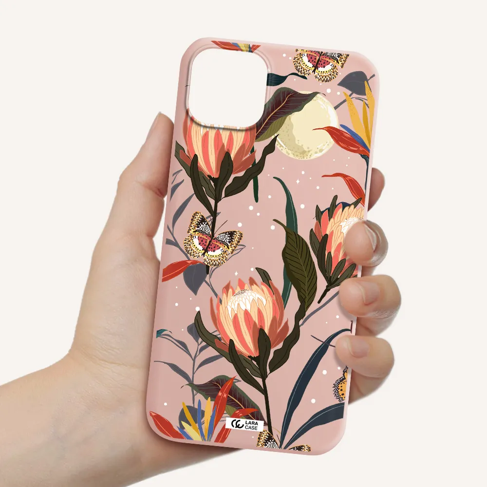 Moon Butterfly Flower Apple iPhone 14 Silicone pastel pink Case