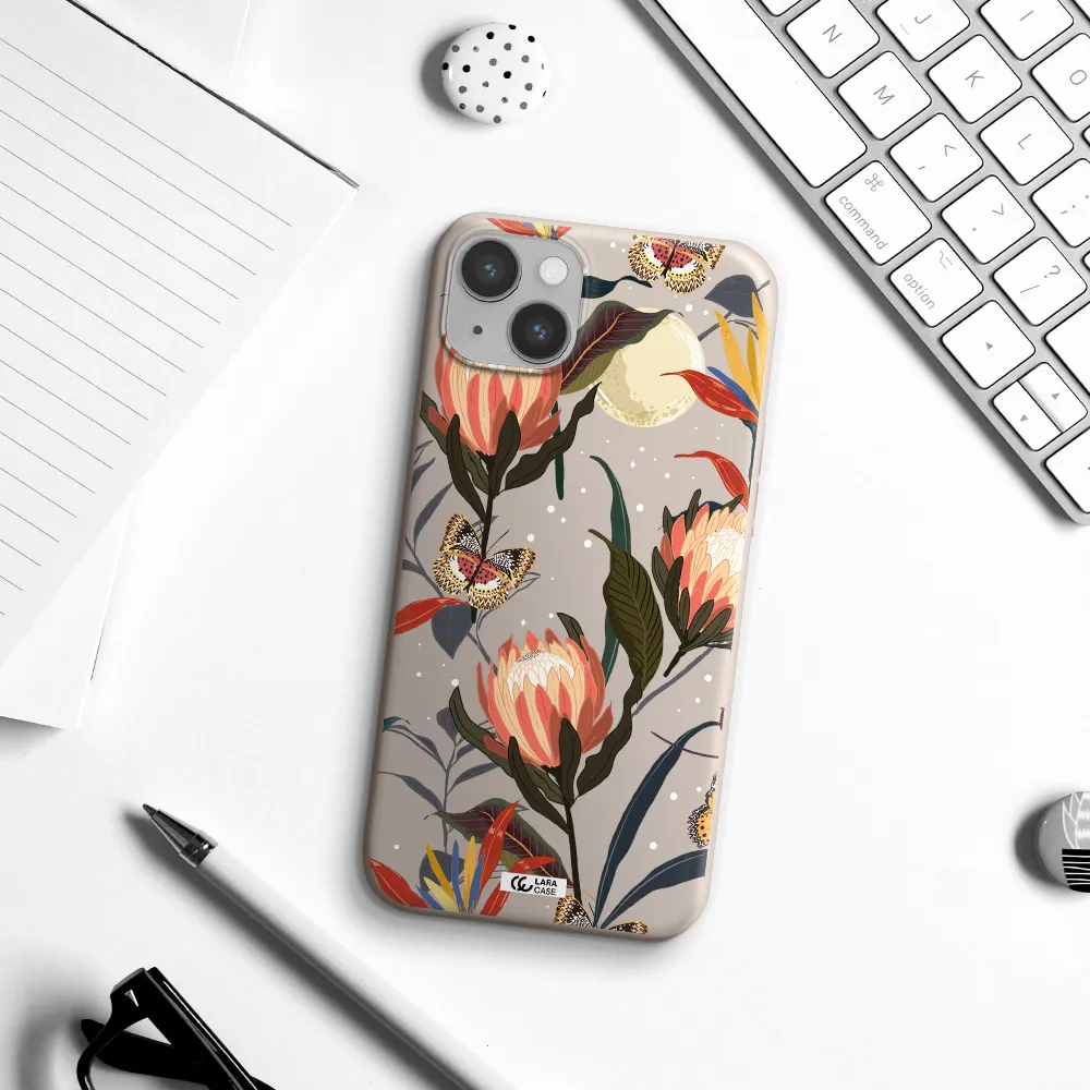 Moon Butterfly Flower Apple iPhone 14 Silicone Stone Case