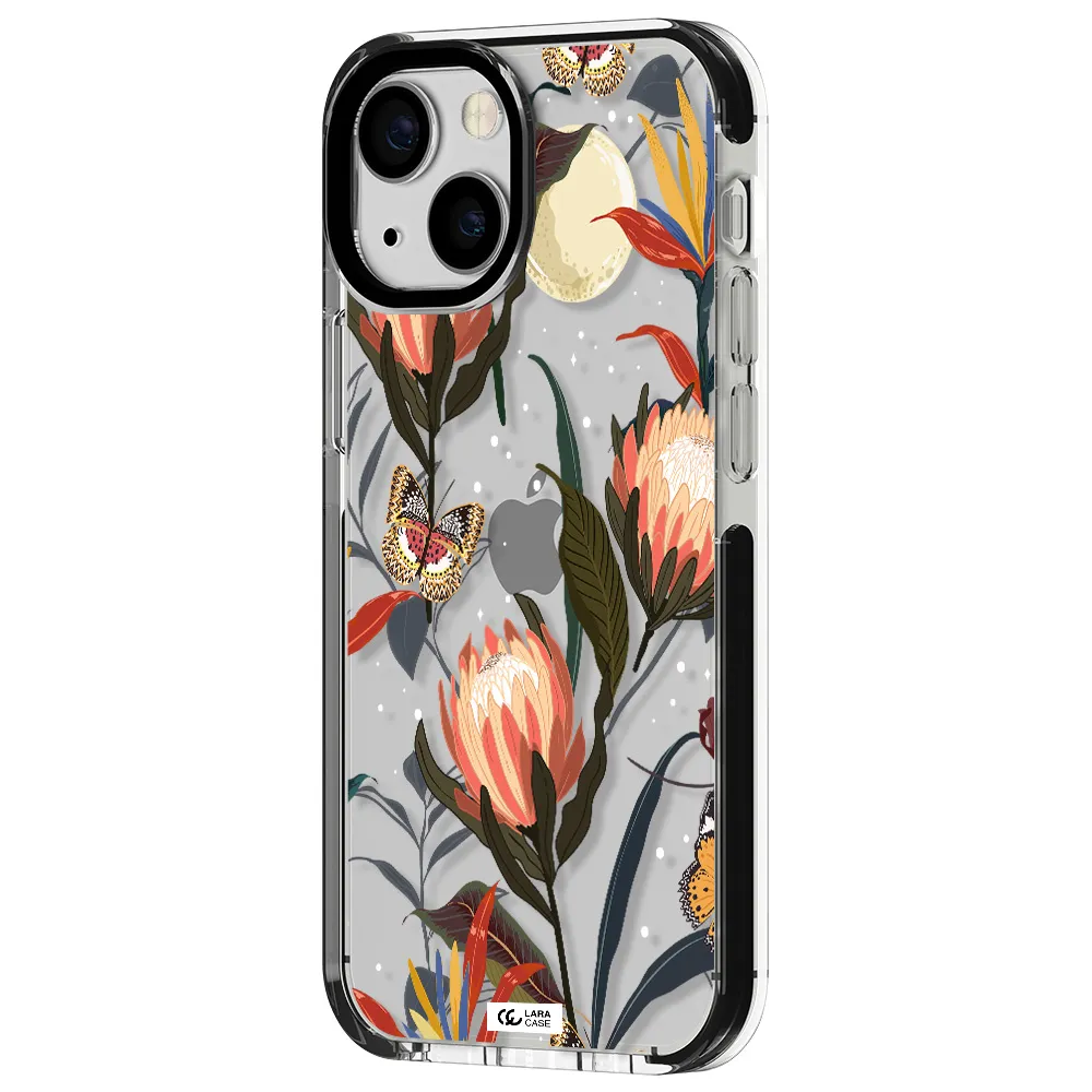 Moon Butterfly Flower Apple iPhone 15 impact black border Case
