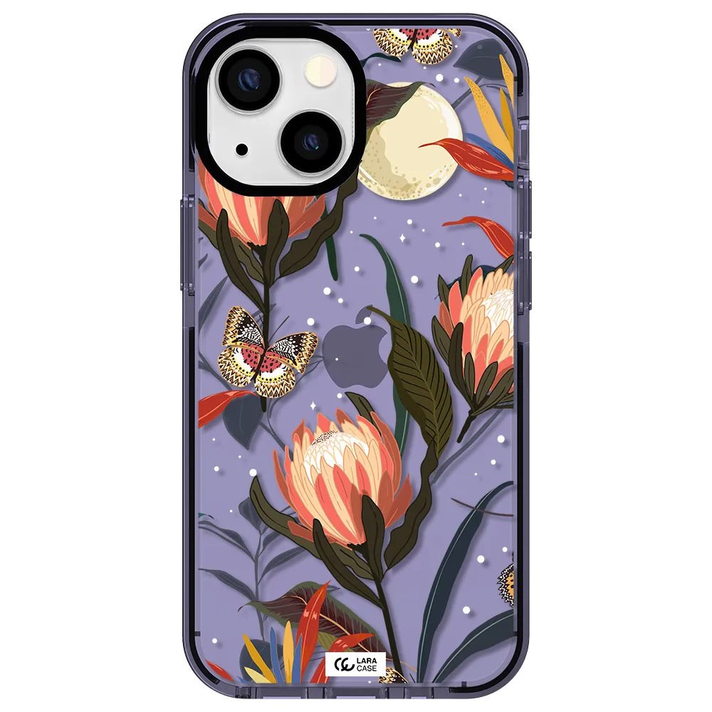 Moon Butterfly Flower Apple iPhone 15 impact Lilac Case