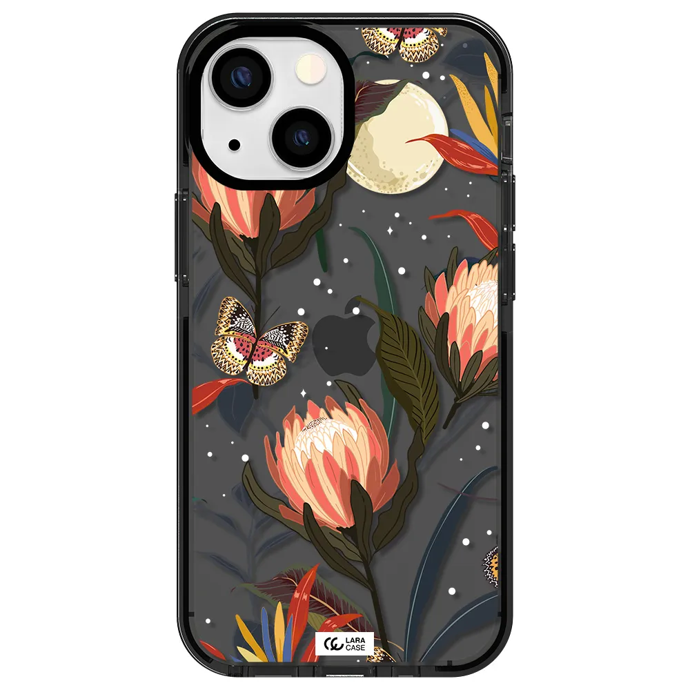 Moon Butterfly Flower Apple iPhone 15 impact Smoke Black Case