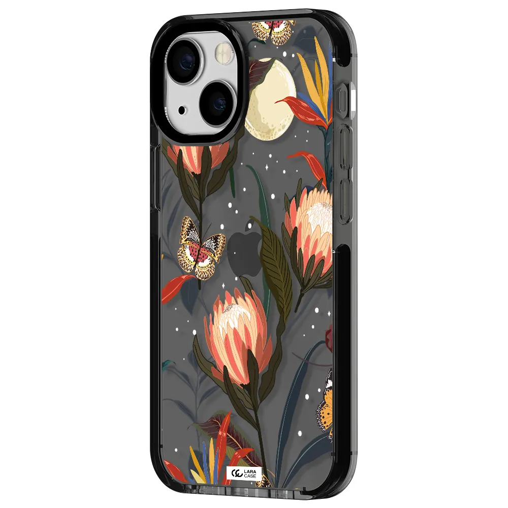 Moon Butterfly Flower Apple iPhone 15 impact Smoke Black Case