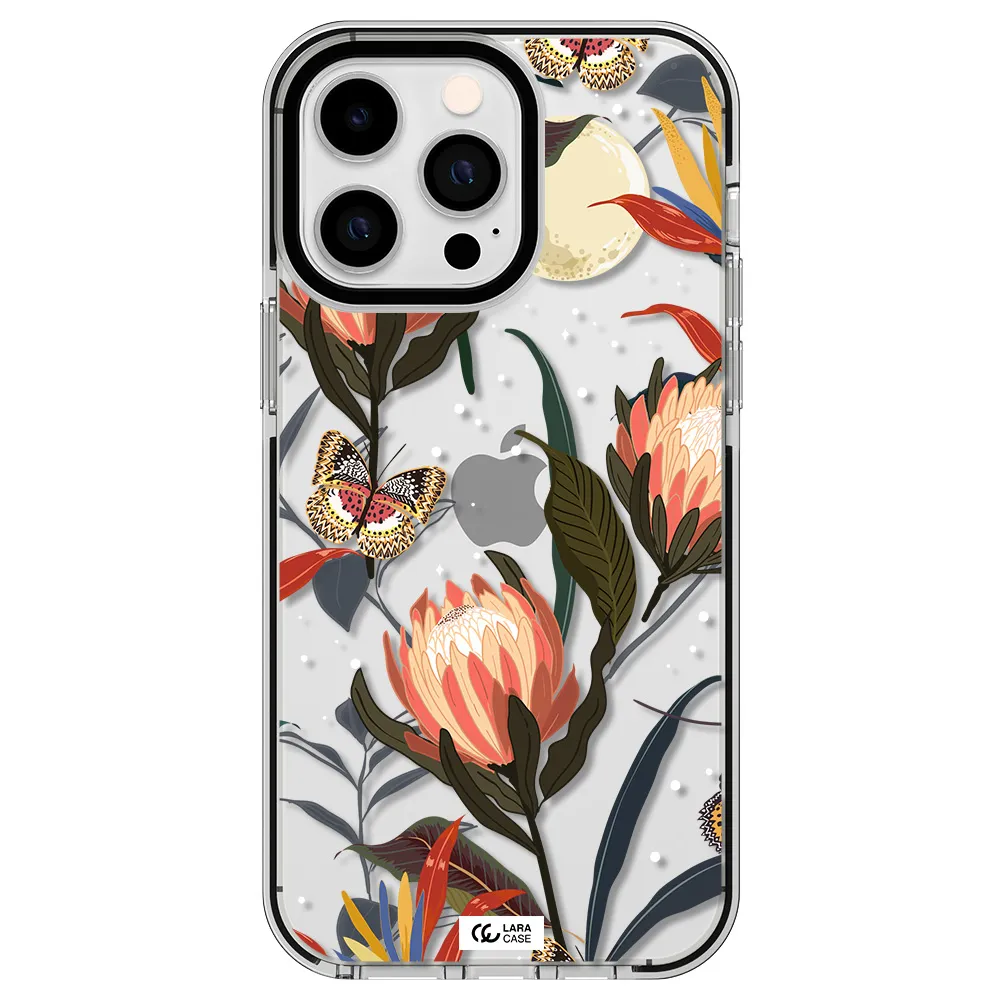 Moon Butterfly Flower Apple iPhone 15 Pro impact black border Case