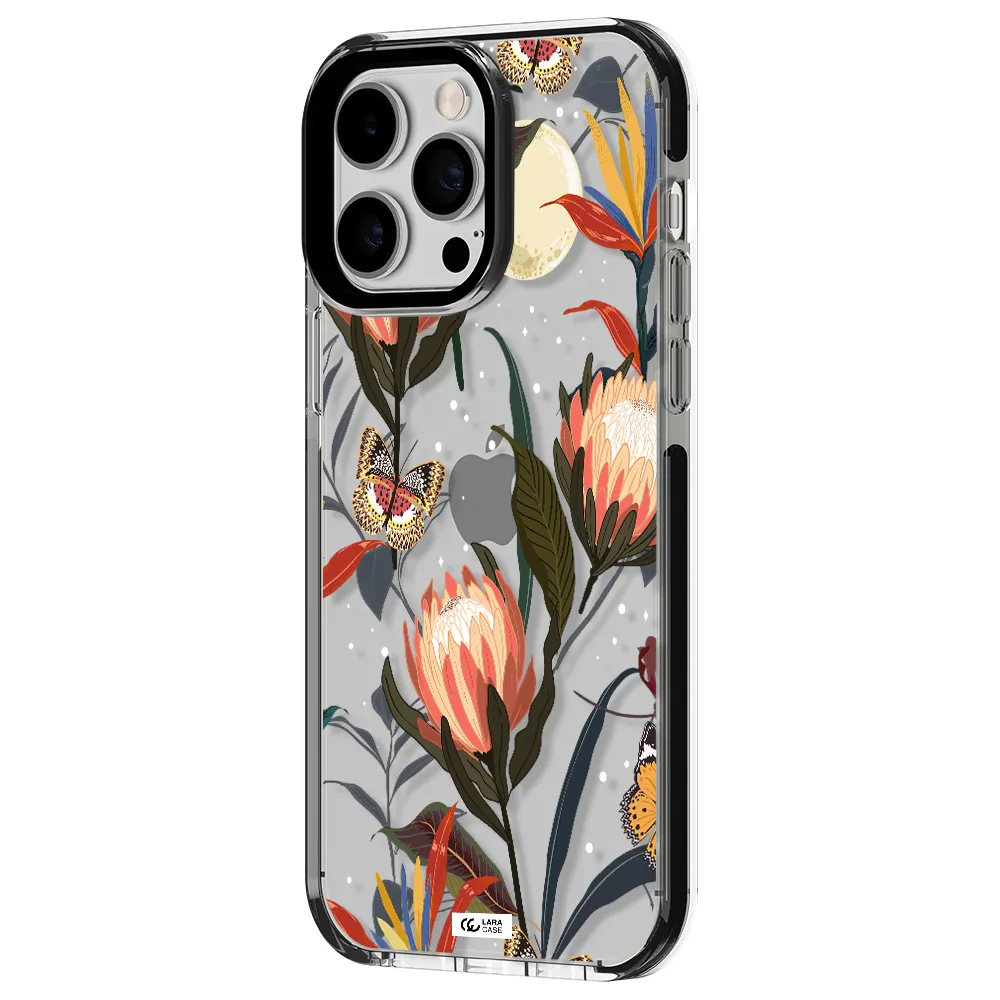 Moon Butterfly Flower Apple iPhone 15 Pro impact black border Case