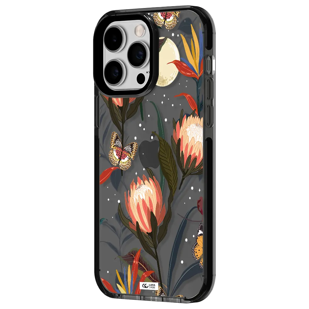 Moon Butterfly Flower Apple iPhone 15 Pro impact Smoke Black Case