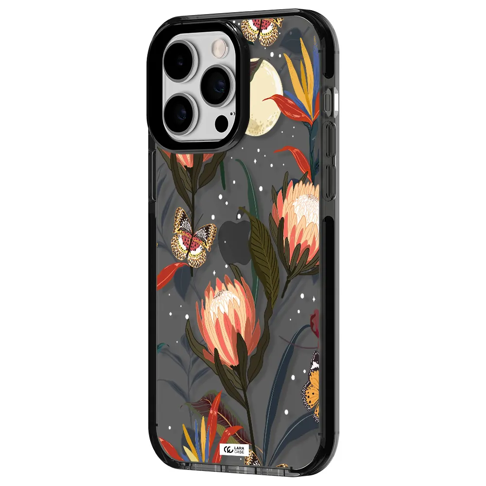 Moon Butterfly Flower Apple iPhone 15 Pro Max impact Smoke Black Case