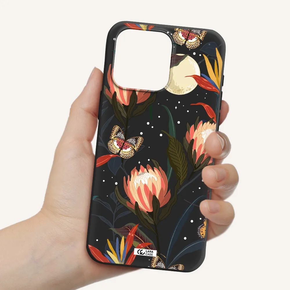 Moon Butterfly Flower Apple Iphone 15 Pro max Silicone black Case
