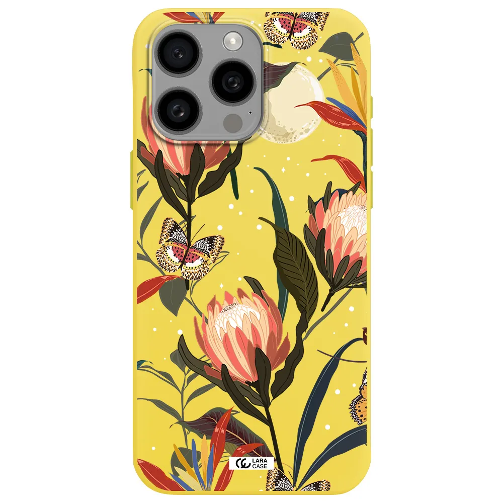 Moon Butterfly Flower Apple Iphone 15 Pro max Silicone canary yellow Case
