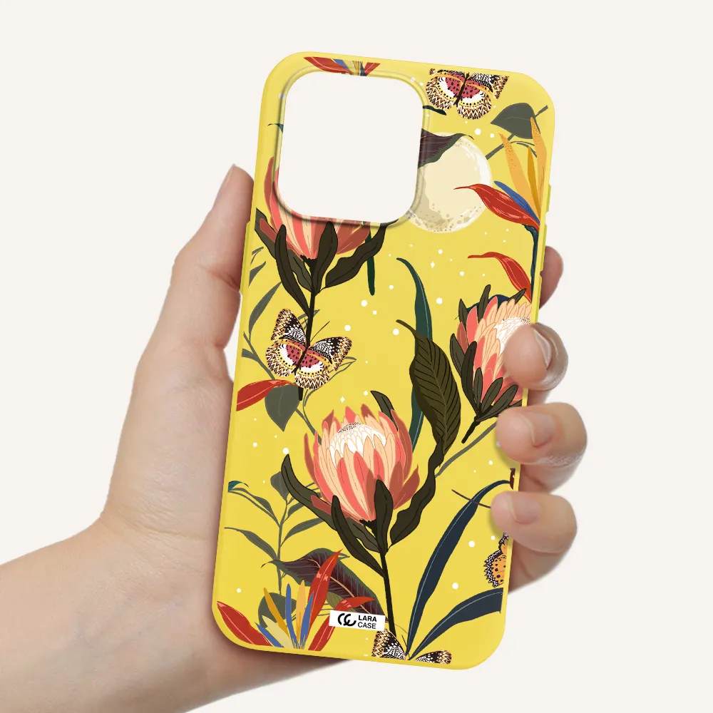 Moon Butterfly Flower Apple Iphone 15 Pro max Silicone canary yellow Case