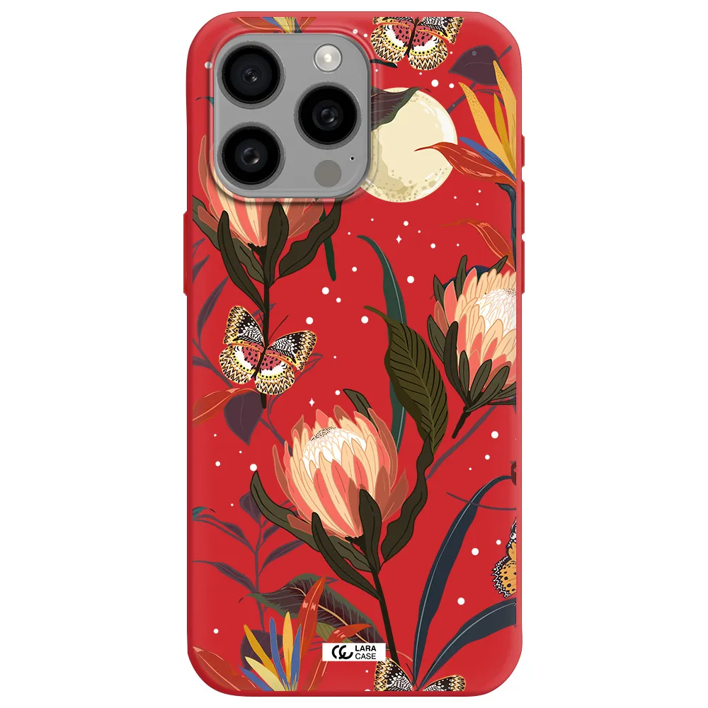 Moon Butterfly Flower Apple Iphone 15 Pro Max Silicone Imperial Red Case