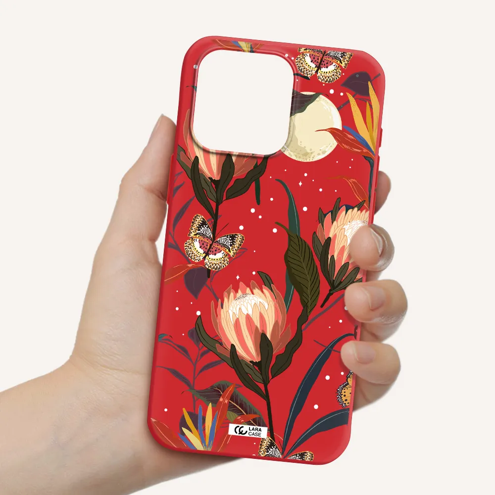 Moon Butterfly Flower Apple Iphone 15 Pro Max Silicone Imperial Red Case