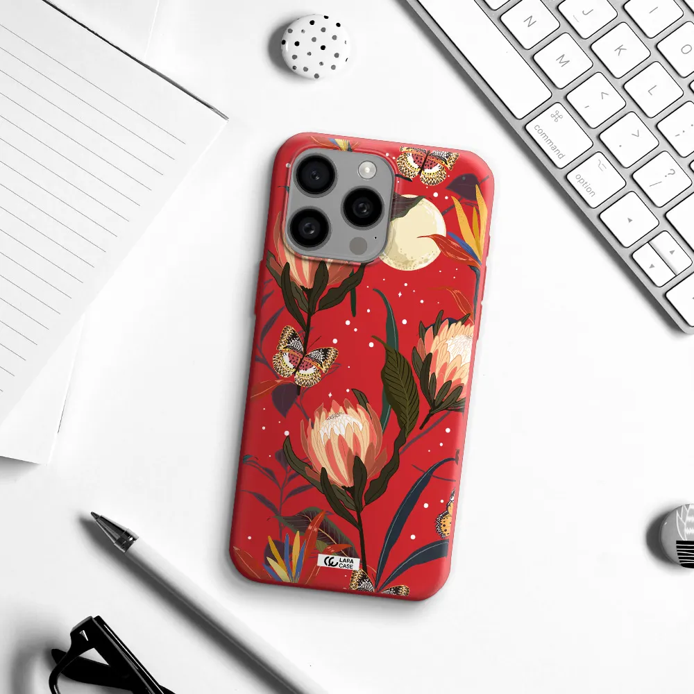 Moon Butterfly Flower Apple Iphone 15 Pro Max Silicone Imperial Red Case