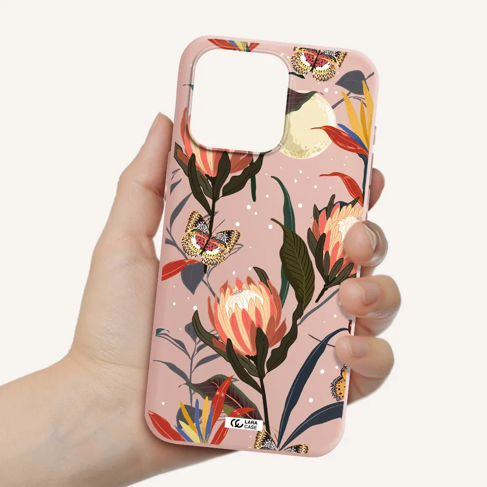 Moon Butterfly Flower Apple Iphone 15 Pro max Silicone pastel pink Case