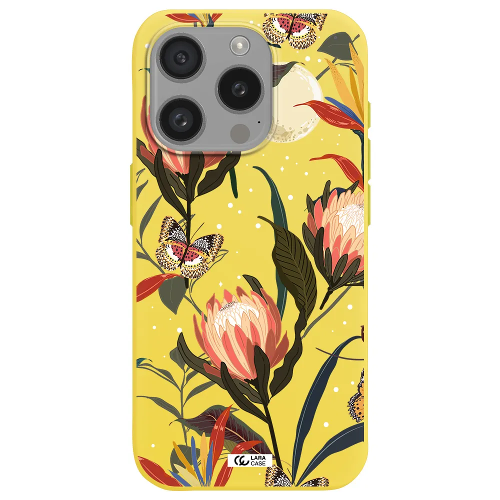 Moon Butterfly Flower Apple Iphone 15 Pro Silicone Canary Yellow Case