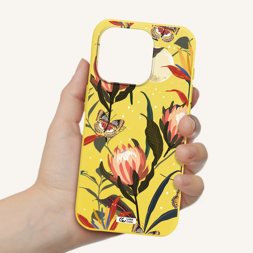 Moon Butterfly Flower Apple Iphone 15 Pro Silicone Canary Yellow Case