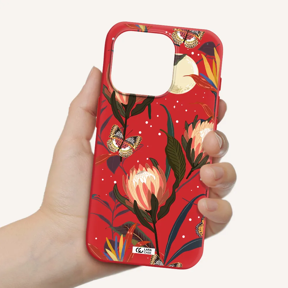Moon Butterfly Flower Apple Iphone 15 Pro Silicone Imperial Red Case