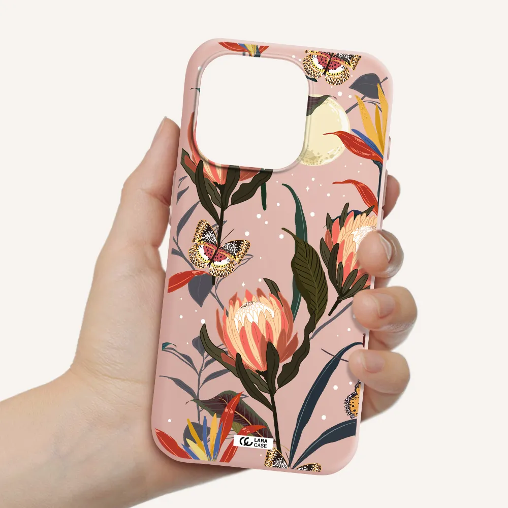 Moon Butterfly Flower Apple Iphone 15 Pro Silicone Pastel Pink Case
