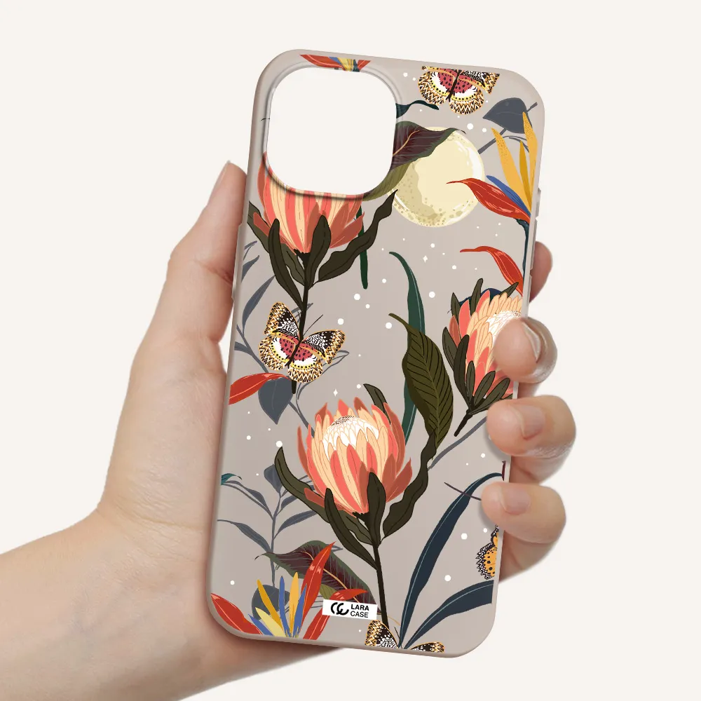 Moon Butterfly Flower Apple iPhone 15 Silicone Stone Case