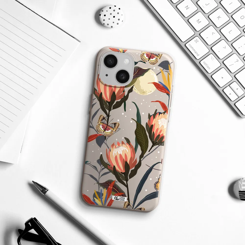 Moon Butterfly Flower Apple iPhone 15 Silicone Stone Case