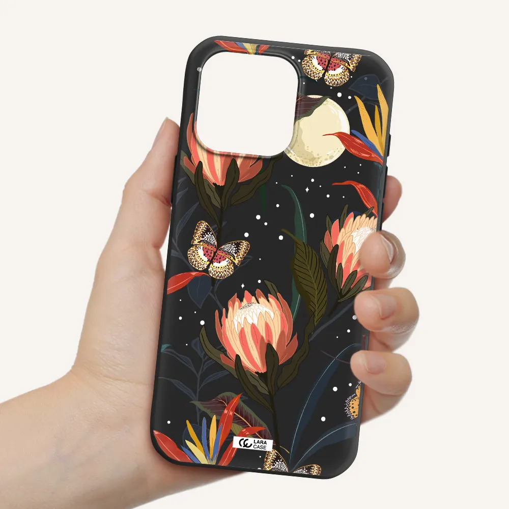 Moon Butterfly Flower Apple Iphone 16 Pro Max Silicone Black Case