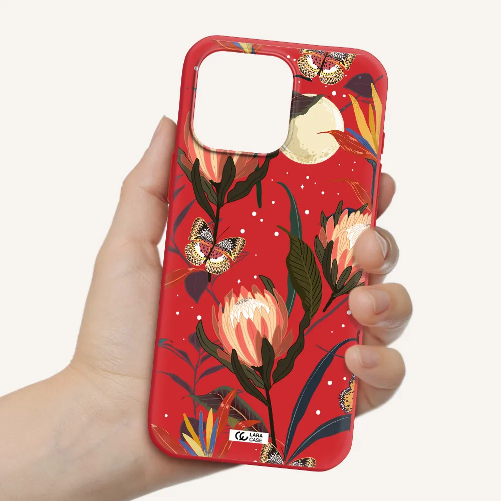 Moon Butterfly Flower Apple Iphone 16 Pro Max Silicone Imperial Red Case