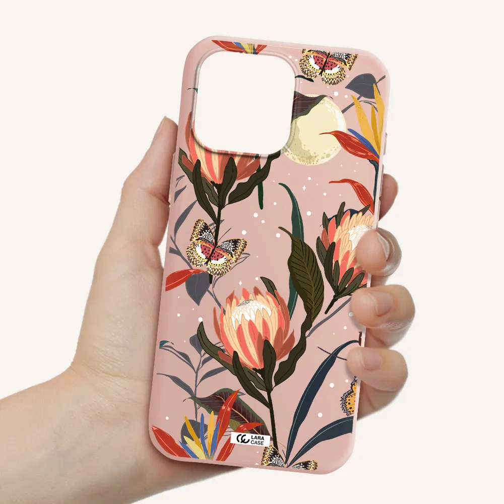 Moon Butterfly Flower Apple Iphone 16 Pro Max Silicone Pastel Pink Case