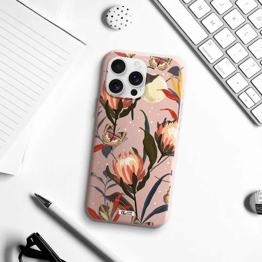 Moon Butterfly Flower Apple Iphone 16 Pro Max Silicone Pastel Pink Case