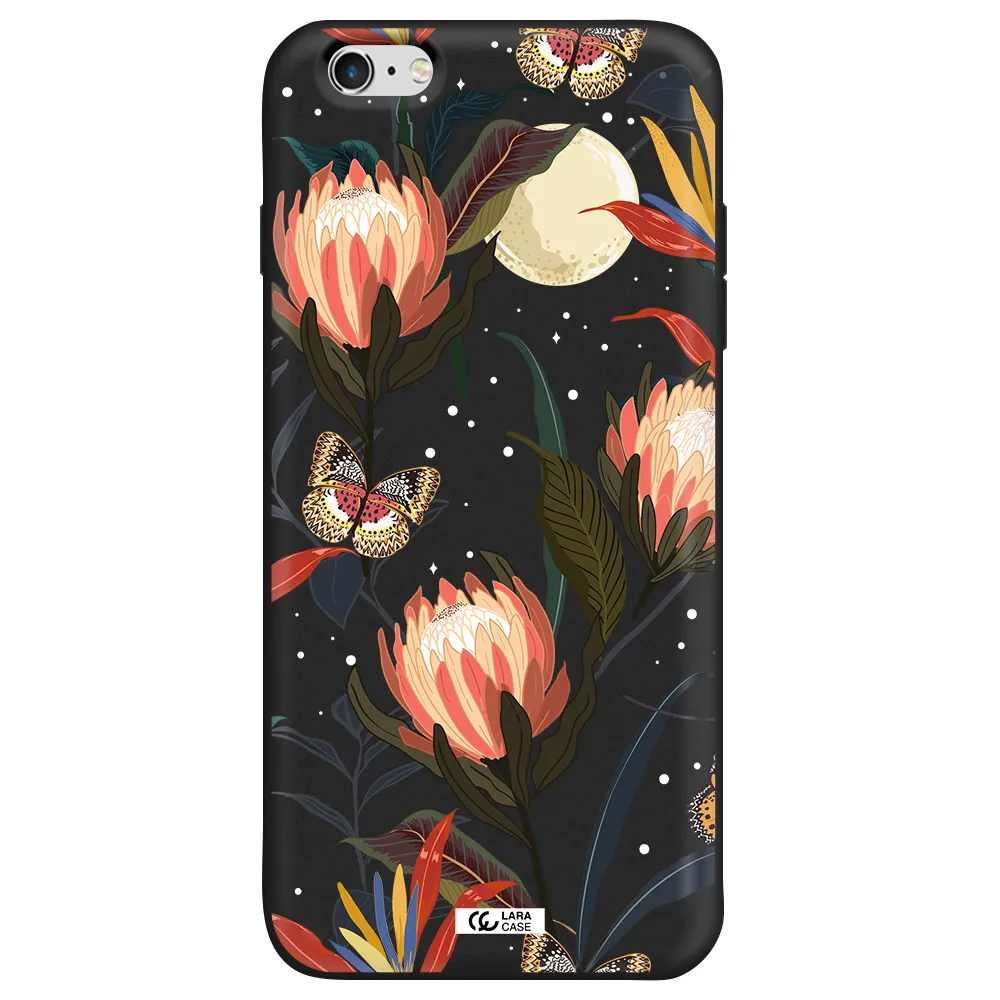 Moon Butterfly Flower Apple iPhone 6 plus Silicone black Case