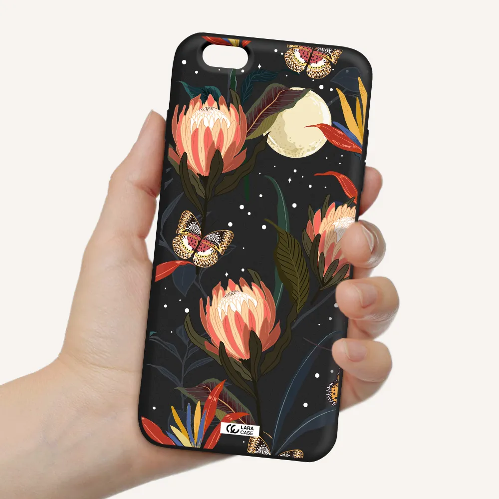 Moon Butterfly Flower Apple iPhone 6 plus Silicone black Case