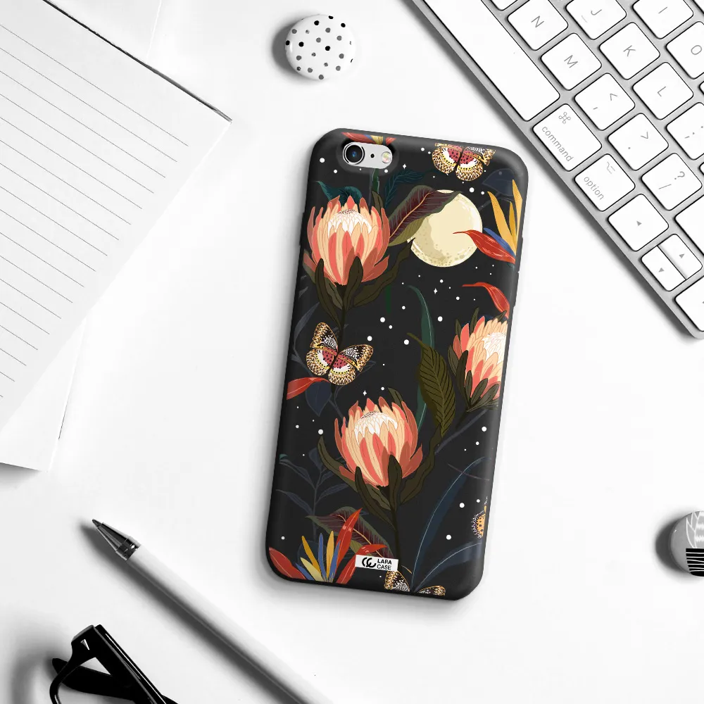 Moon Butterfly Flower Apple iPhone 6 plus Silicone black Case