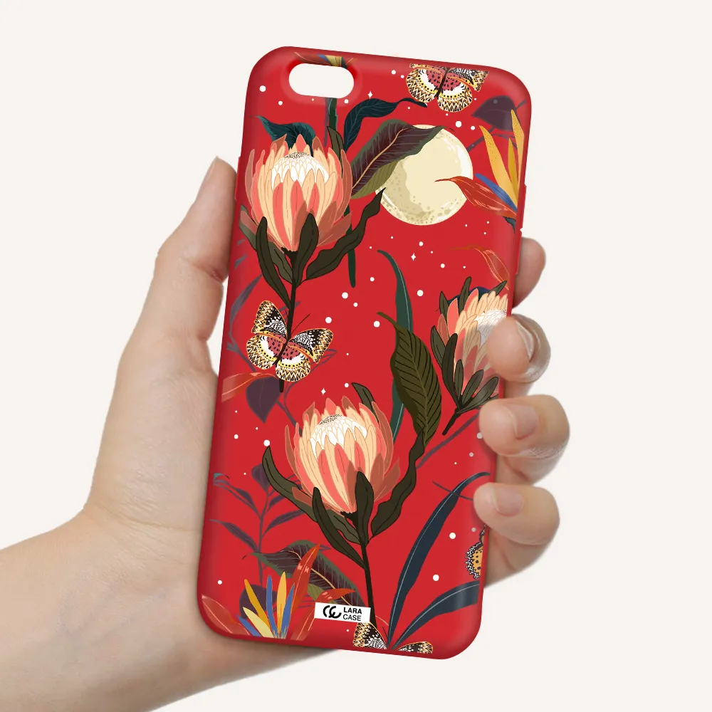 Moon Butterfly Flower Apple iPhone 6 plus Silicone Imperial Red Case