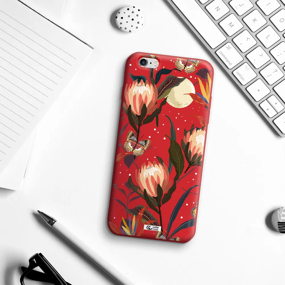 Moon Butterfly Flower Apple iPhone 6 plus Silicone Imperial Red Case