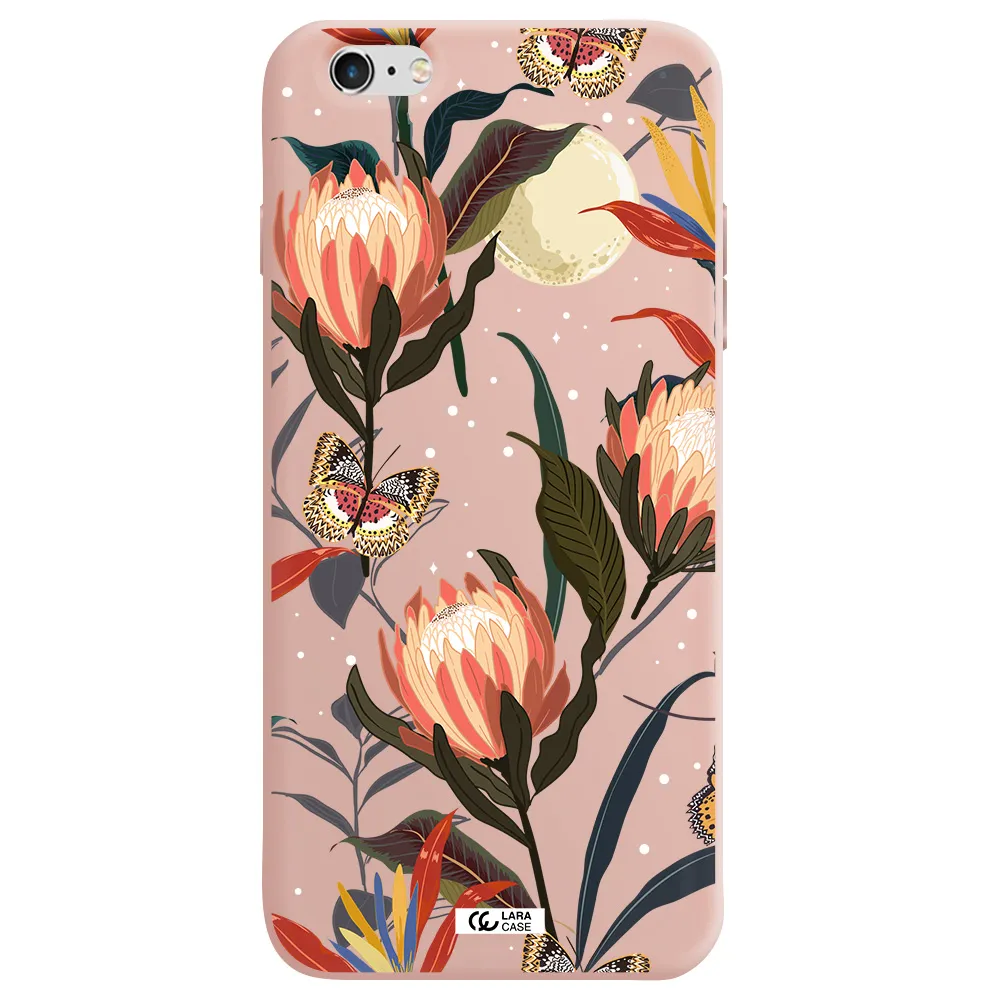 Moon Butterfly Flower Apple iPhone 6 plus Silicone pastel pink Case