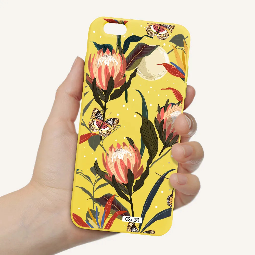 Moon Butterfly Flower Apple iPhone 6 s plus Silicone canary yellow Case