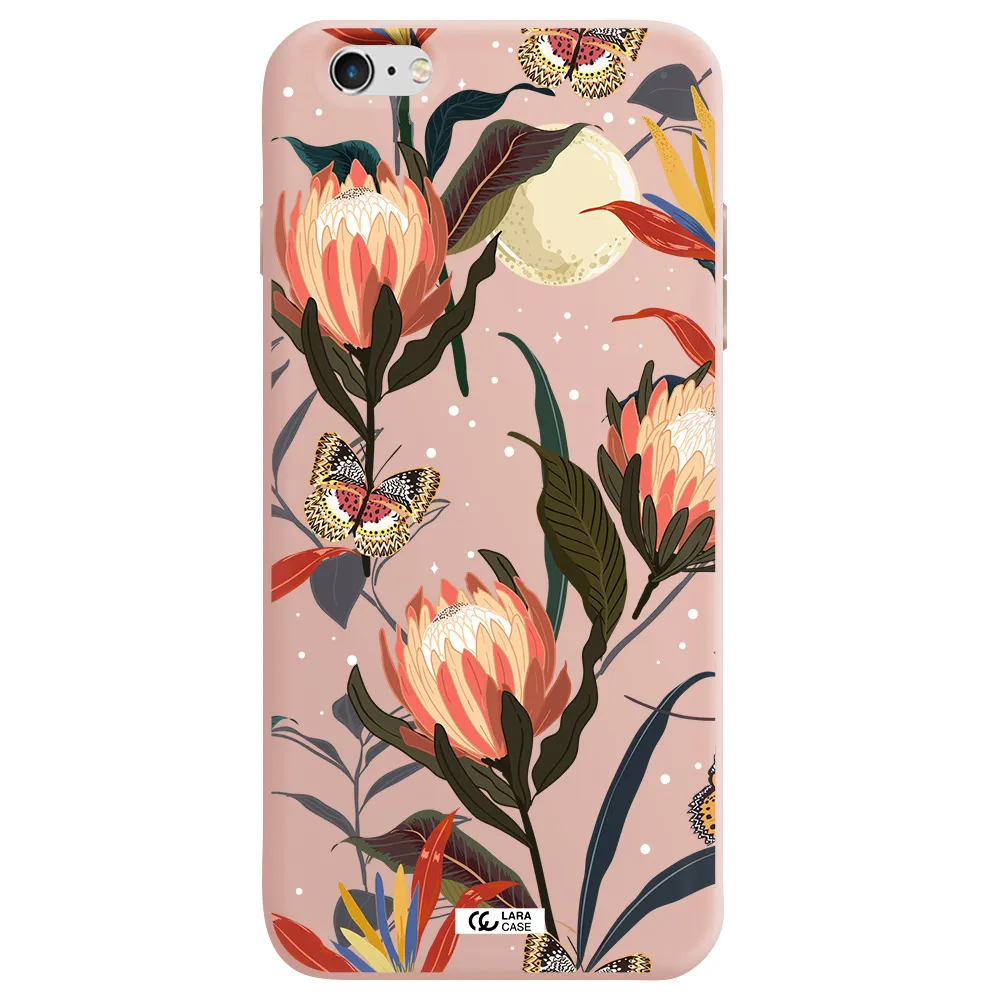 Moon Butterfly Flower Apple iPhone 6 s plus Silicone pastel pink Case