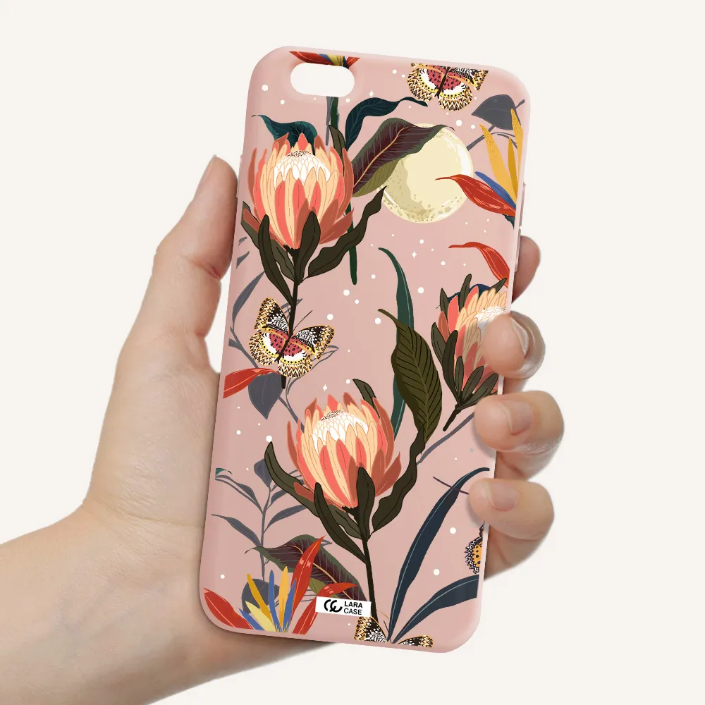 Moon Butterfly Flower Apple iPhone 6 s plus Silicone pastel pink Case