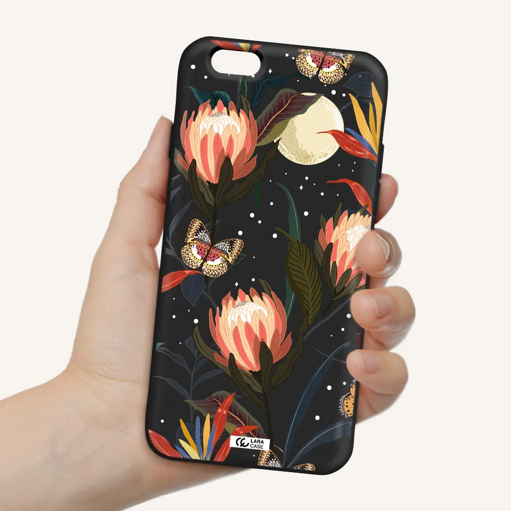 Moon Butterfly Flower Apple iPhone 6 Silicone black Case