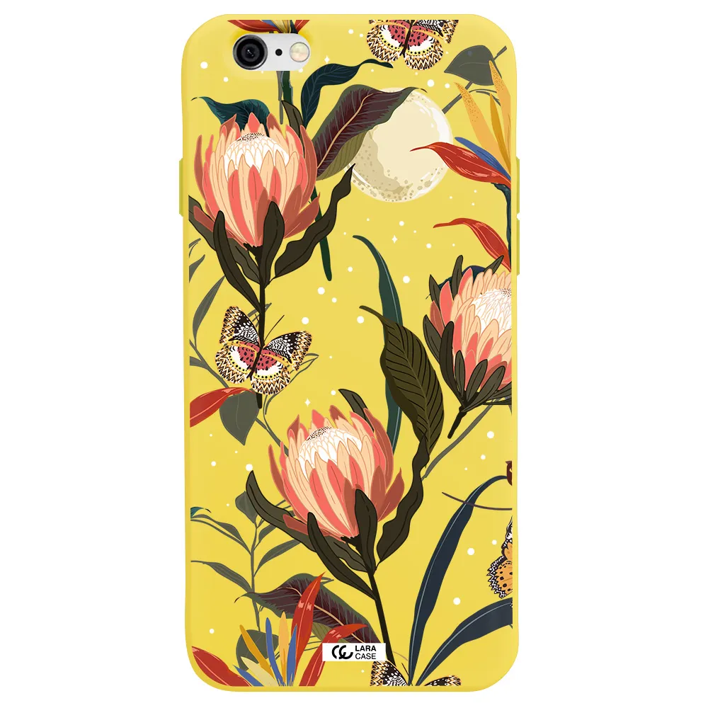 Moon Butterfly Flower Apple iPhone 6 Silicone canary yellow Case