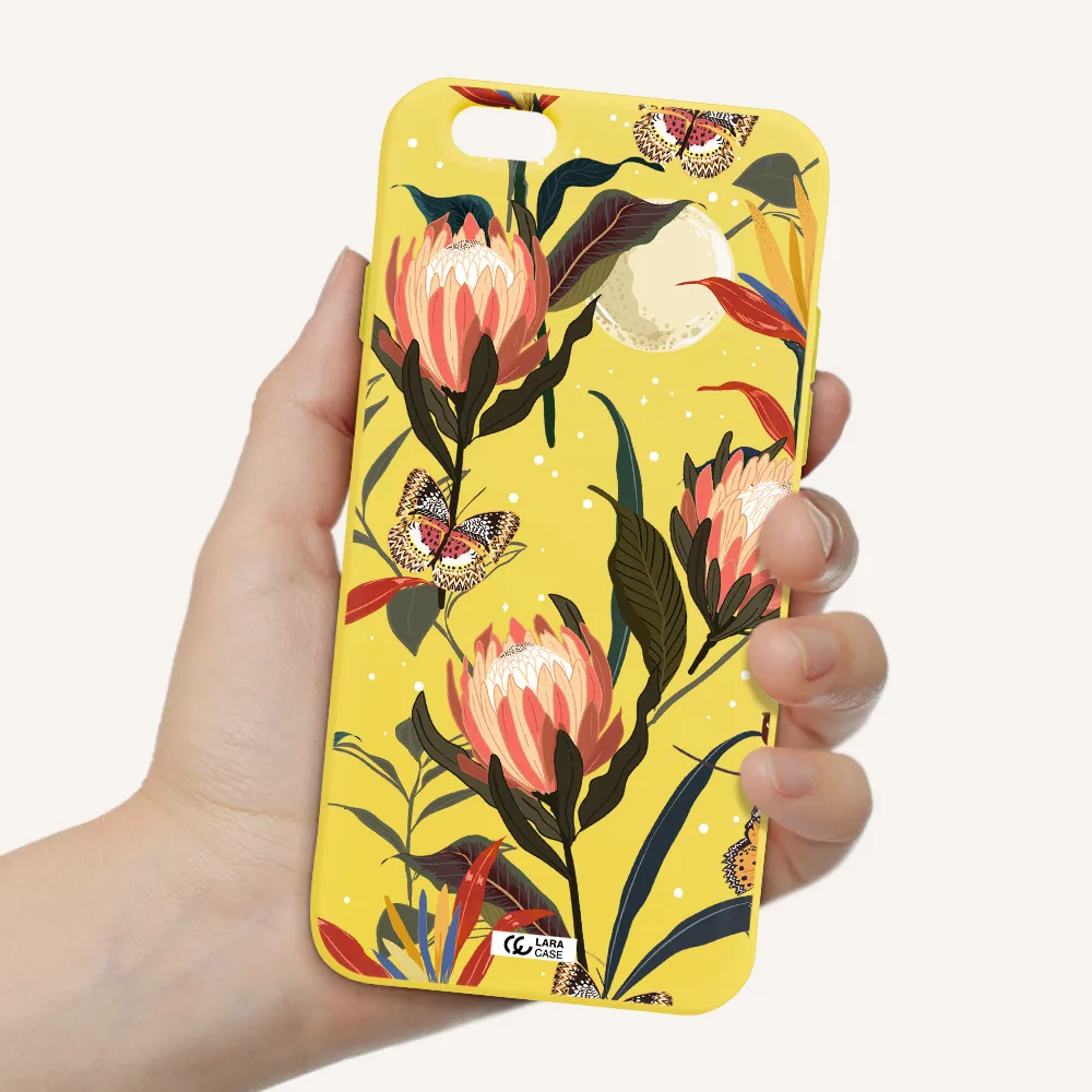 Moon Butterfly Flower Apple iPhone 6 Silicone canary yellow Case