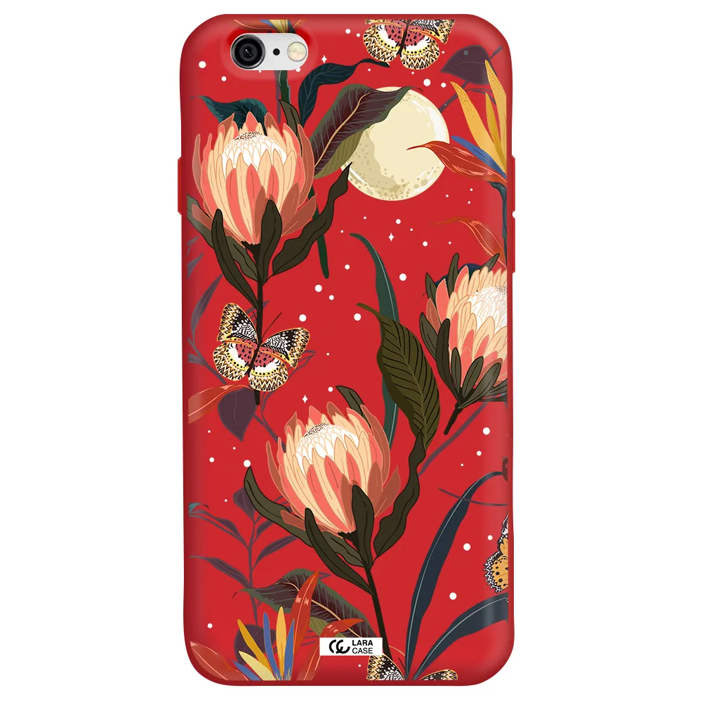 Moon Butterfly Flower Apple iPhone 6 Silicone Imperial Red Case