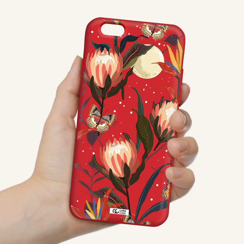 Moon Butterfly Flower Apple iPhone 6 Silicone Imperial Red Case