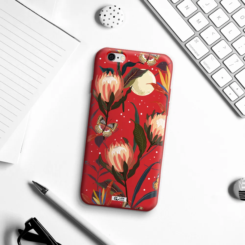 Moon Butterfly Flower Apple iPhone 6 Silicone Imperial Red Case