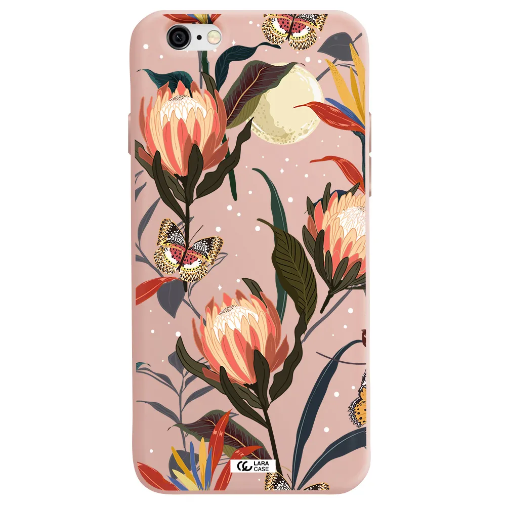 Moon Butterfly Flower Apple iPhone 6 Silicone pastel pink Case