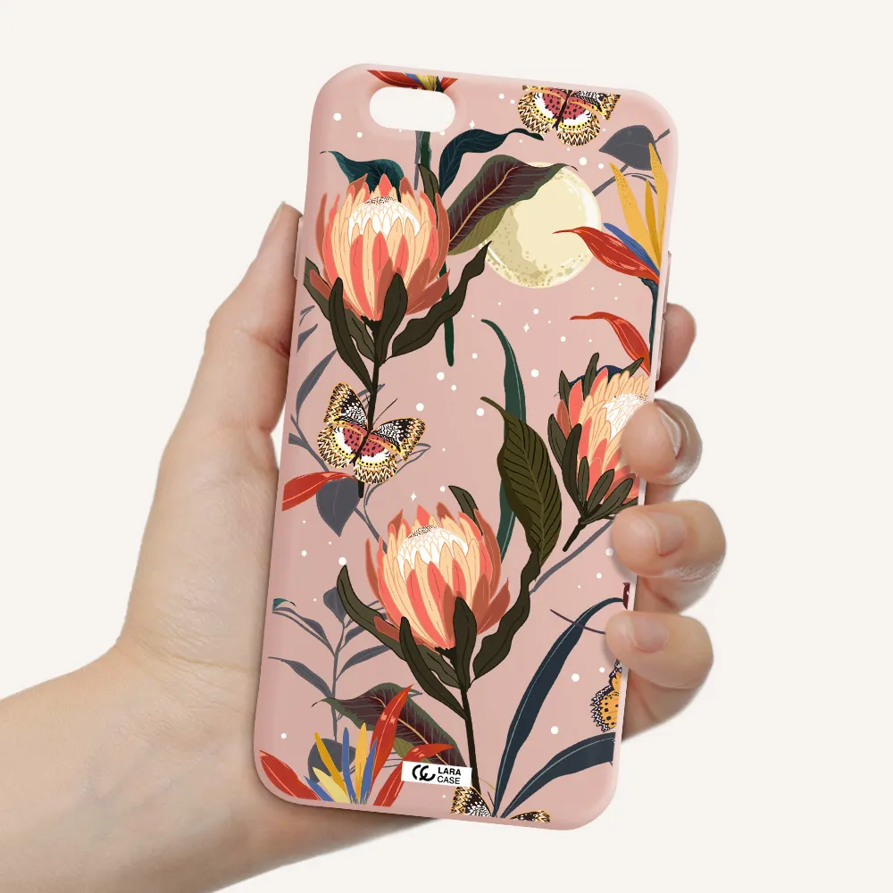 Moon Butterfly Flower Apple iPhone 6 Silicone pastel pink Case