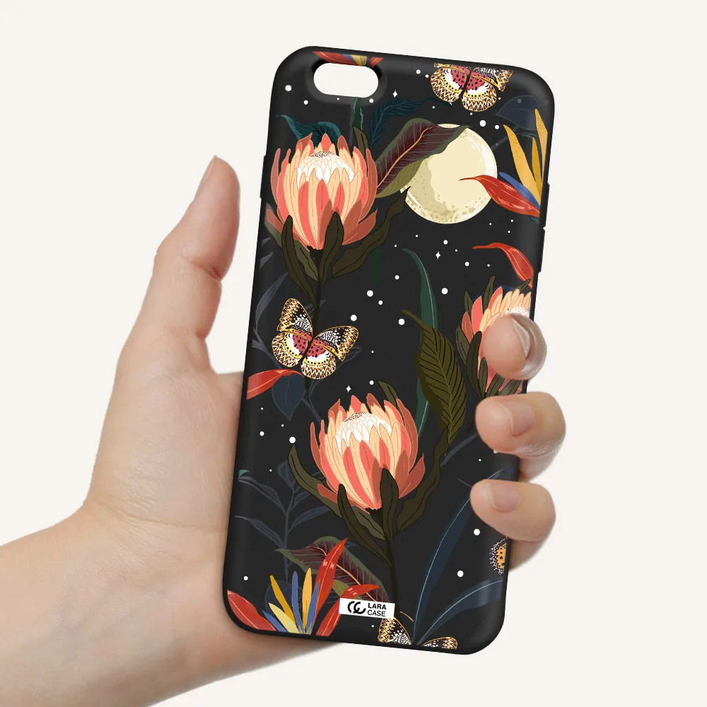 Moon Butterfly Flower Apple iPhone 6S Silicone black Case