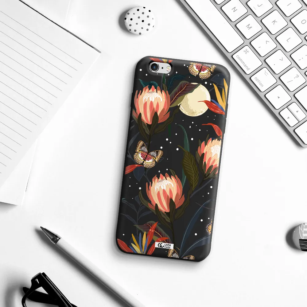 Moon Butterfly Flower Apple iPhone 6S Silicone black Case