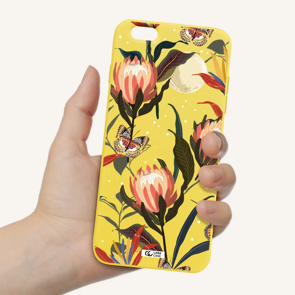 Moon Butterfly Flower Apple iPhone 6S Silicone canary yellow Case