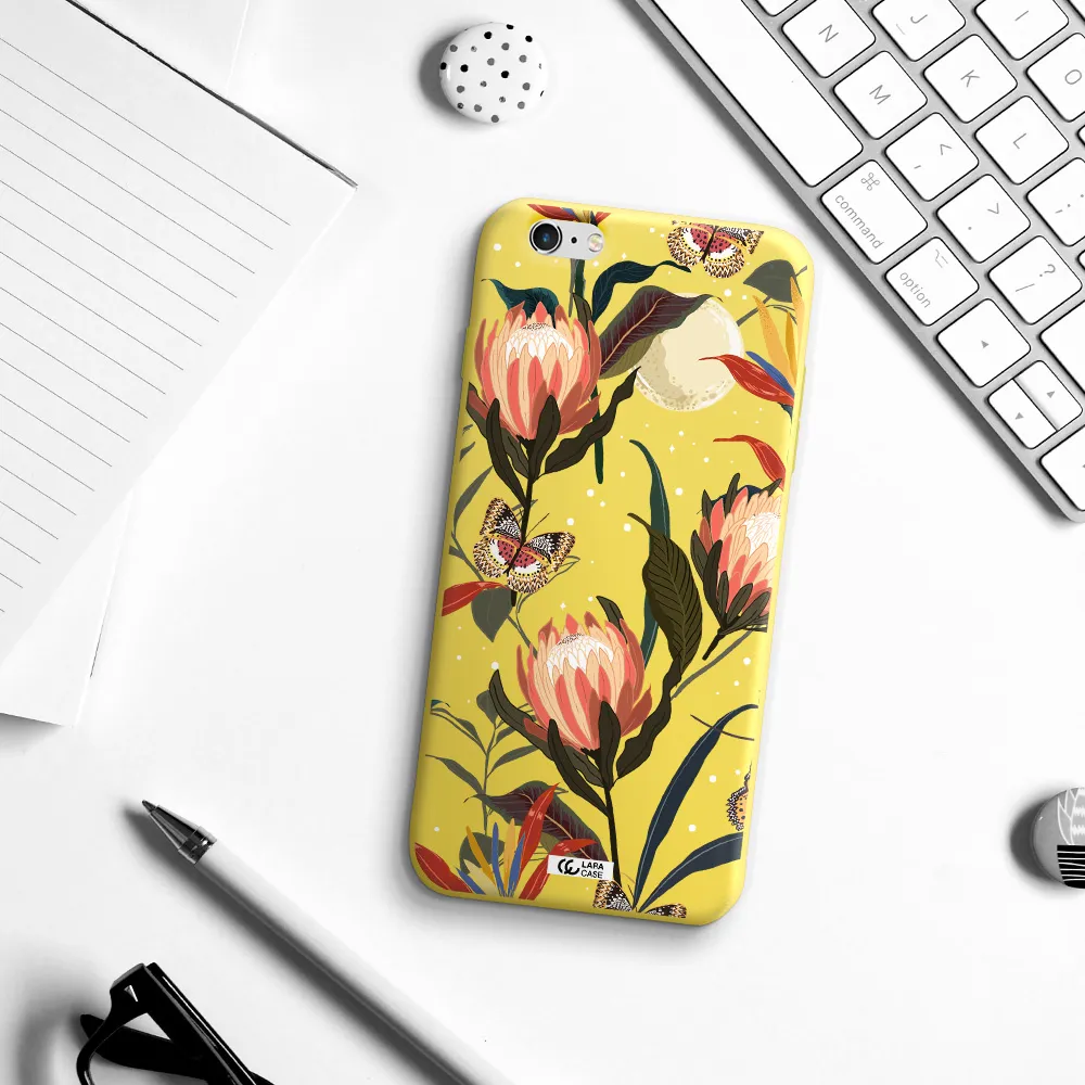 Moon Butterfly Flower Apple iPhone 6S Silicone canary yellow Case