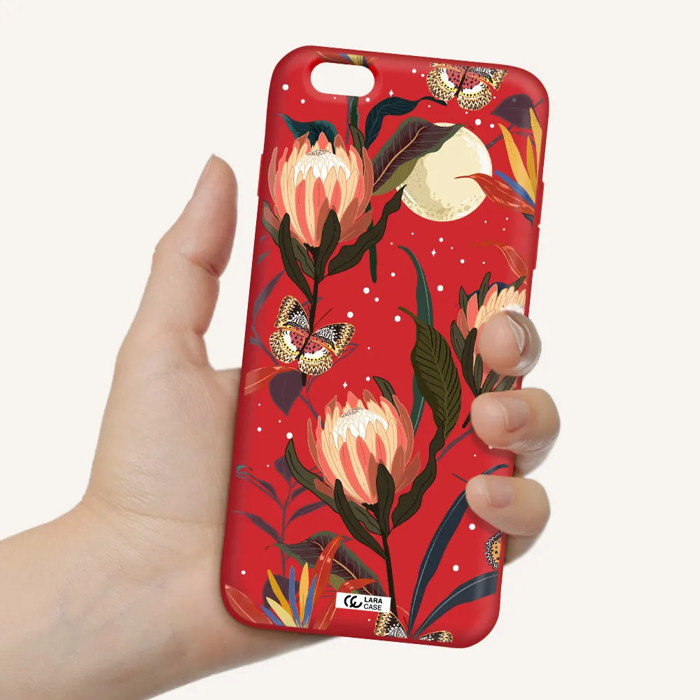 Moon Butterfly Flower Apple iPhone 6S Silicone Imperial Red Case