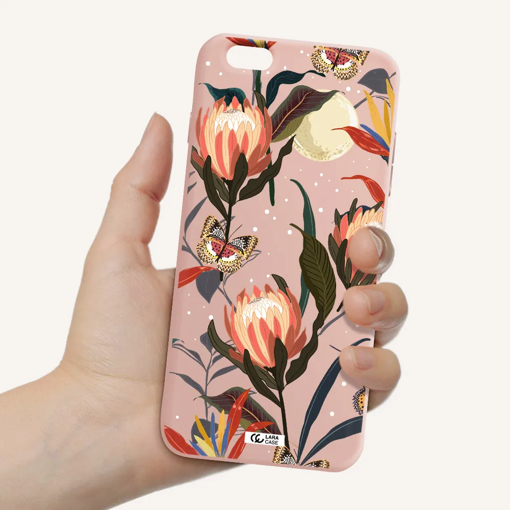 Moon Butterfly Flower Apple iPhone 6S Silicone pastel pink Case